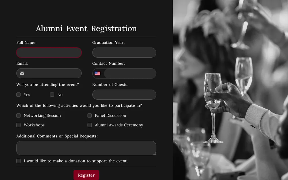 Alumni Event Registration Form Template template preview