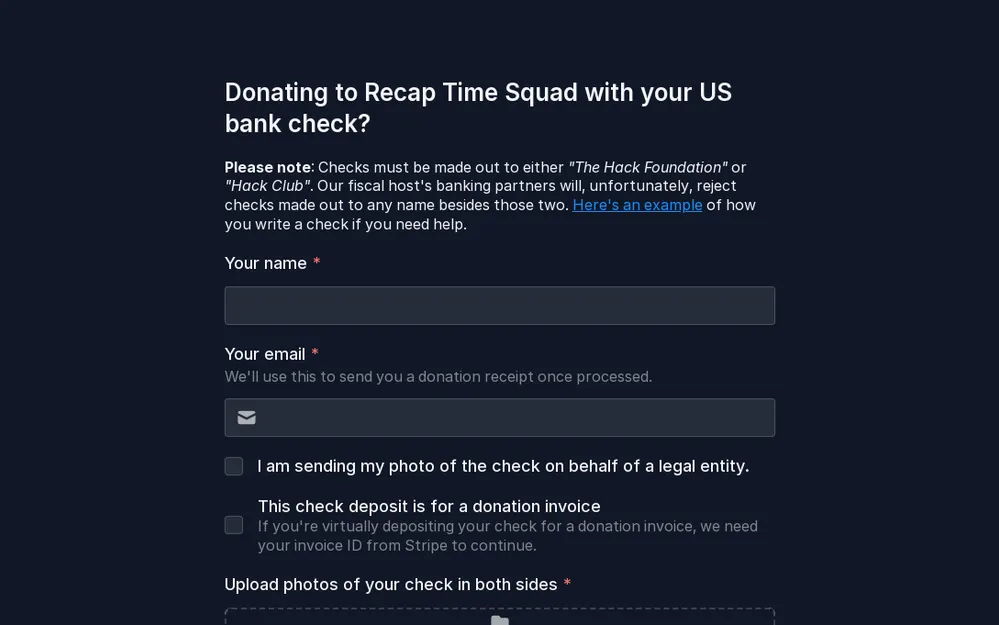 Deposit US bank checks for HCB organizations template preview