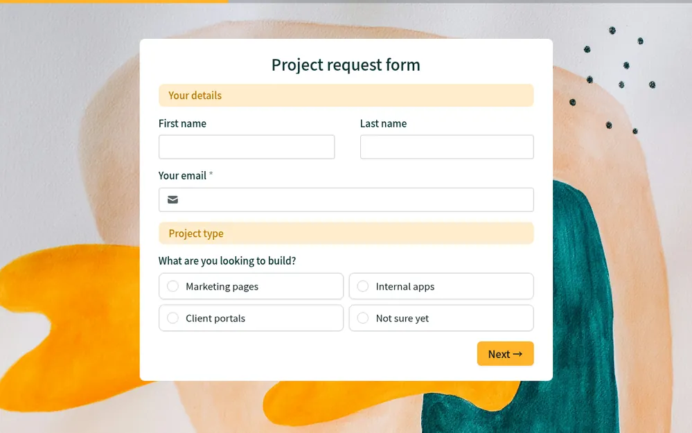 Project request form template preview