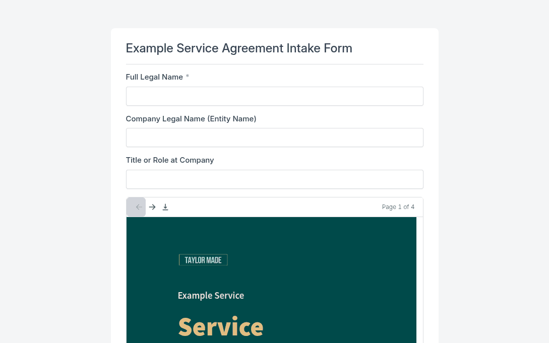 [Taylor Made] Example Service Agreement template preview