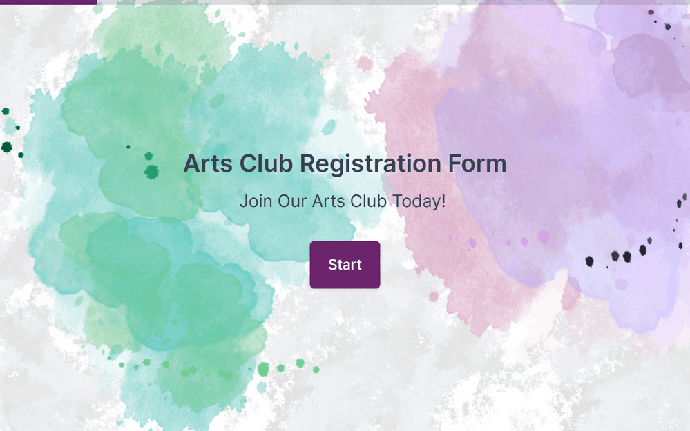 Arts Club Registration Form template preview