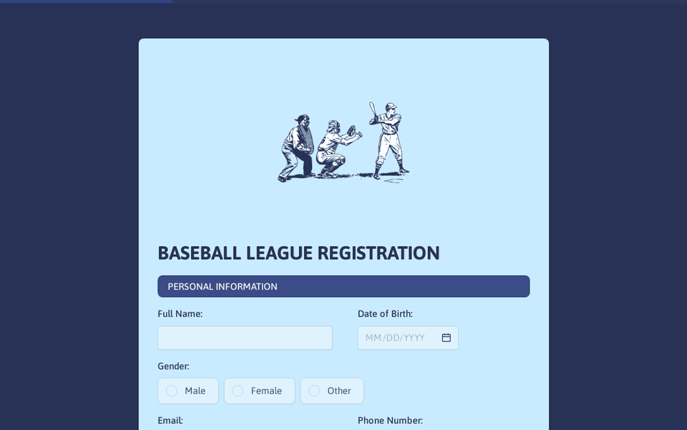 Modèle de formulaire d'inscription à la ligue de baseball template preview