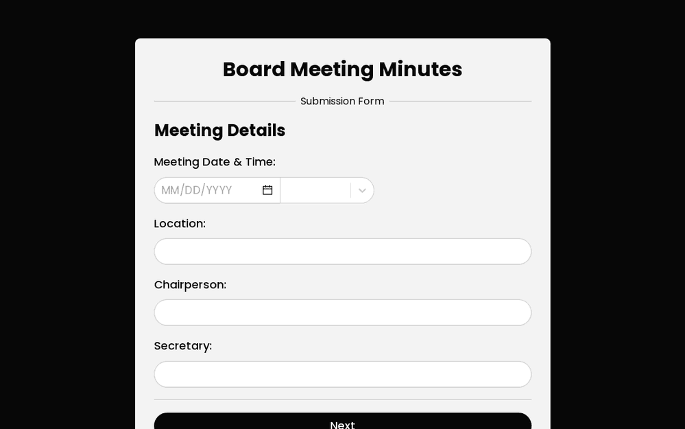 Board Meeting Minutes Submission Form template preview
