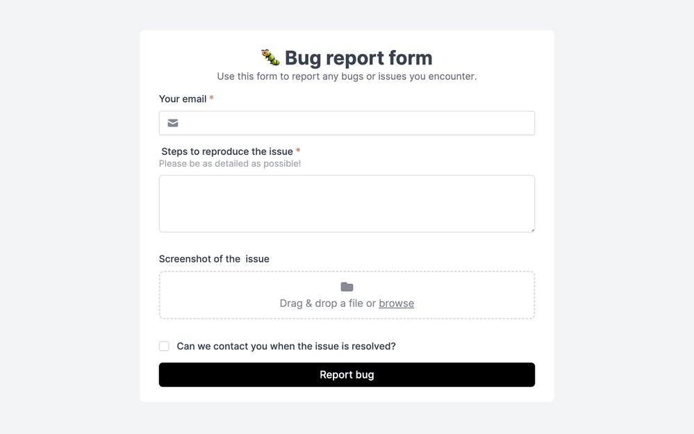 Bug Report Form Template