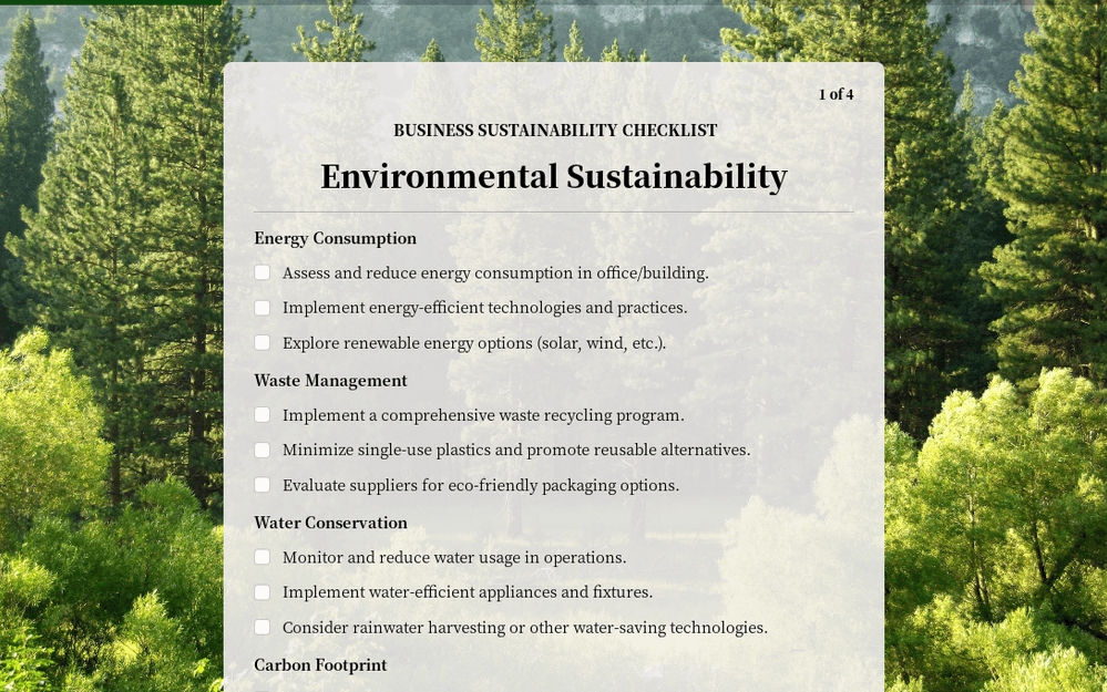 Business Sustainability Checklist template preview