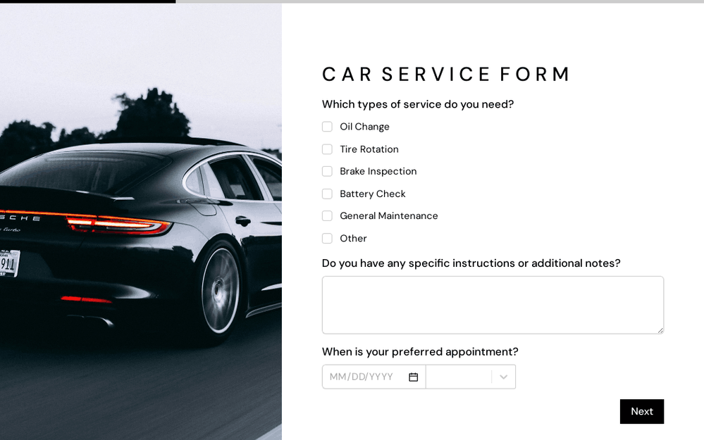 Car Service Form Template template preview