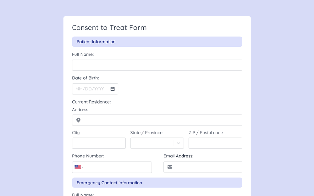 Modelo de formulario de consentimiento para el tratamiento template preview