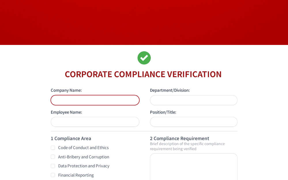 Formulario de verificación de cumplimiento corporativo template preview