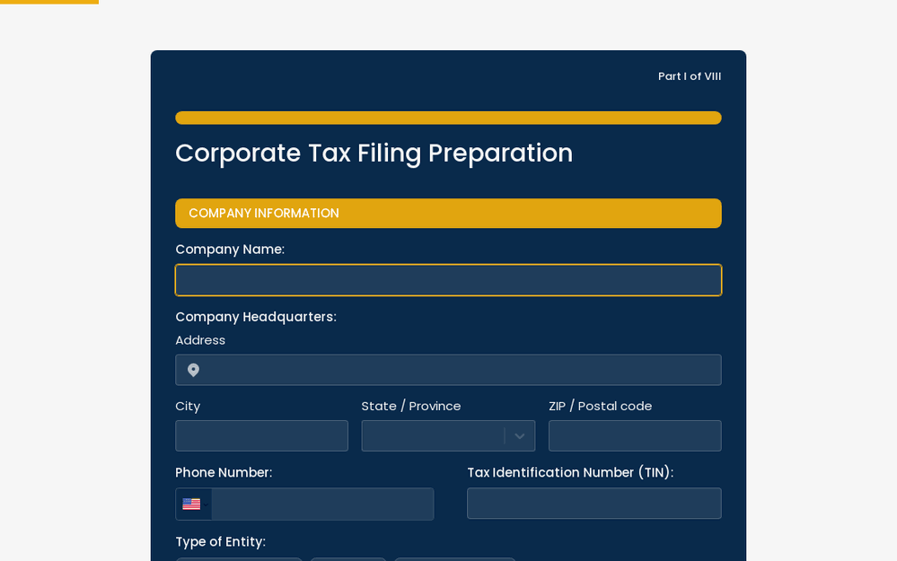 Corporate Tax Filing Preparation Form template preview