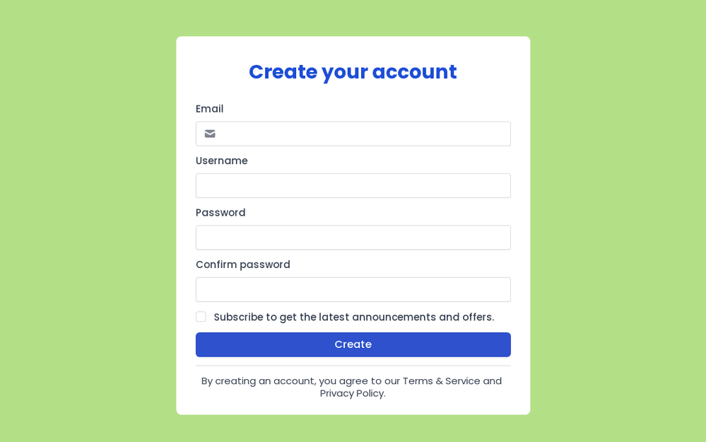 Create an Account Form template preview