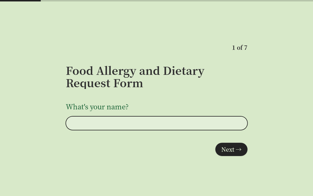 Food Allergy and Dietary Request Form template preview
