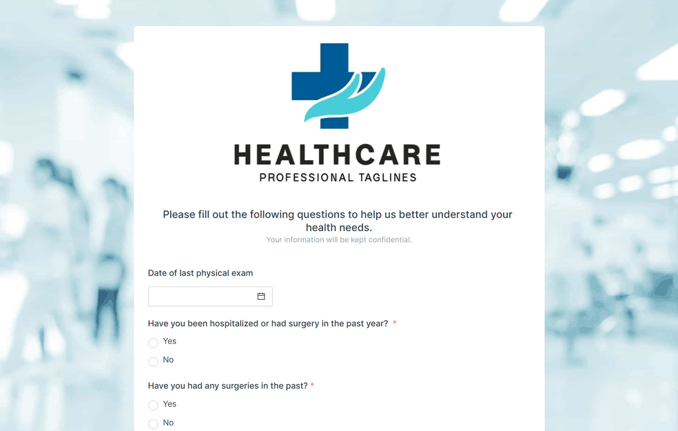 Health History Form template preview