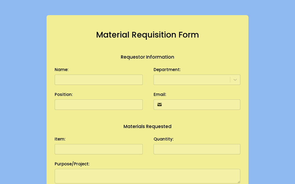 Formulario de solicitud de material (MRF) template preview