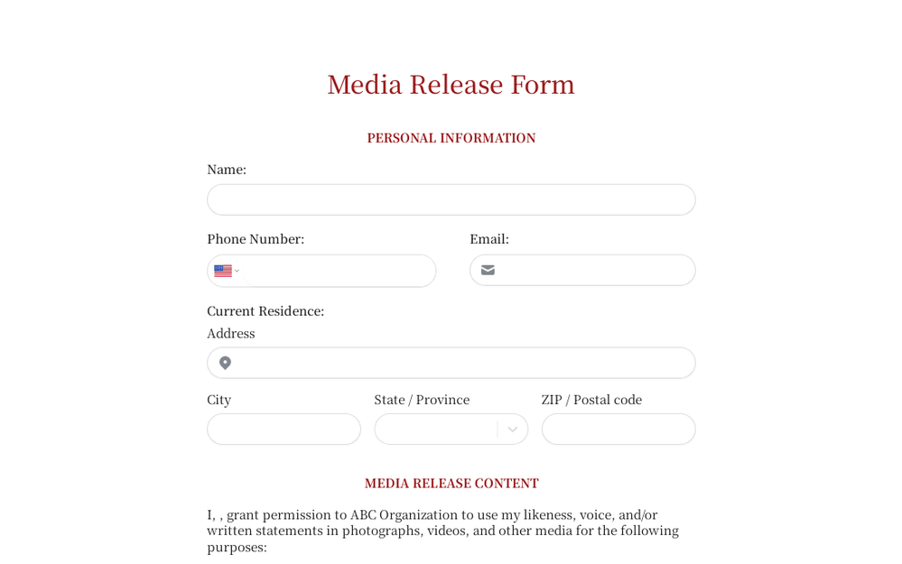 Media Release Form Template template preview