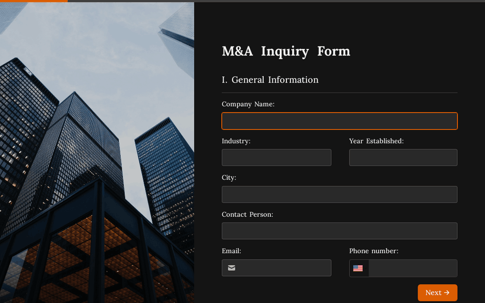 Mergers and Acquisitions Inquiry Form template preview