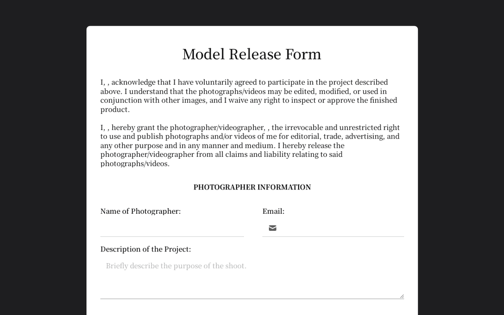 Formulario de autorización del modelo template preview