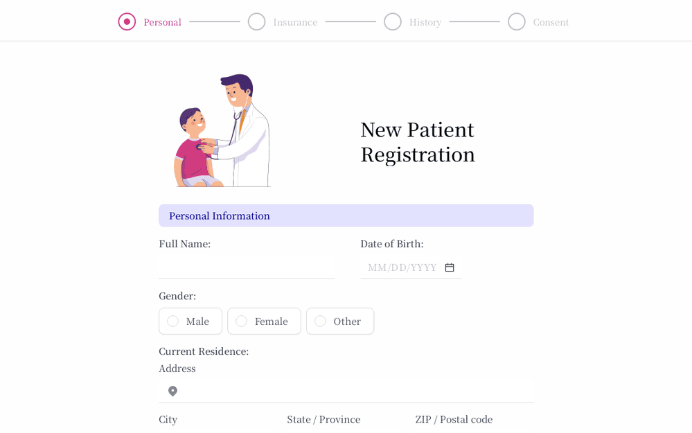 Modèle de formulaire d'inscription d'un nouveau patient template preview