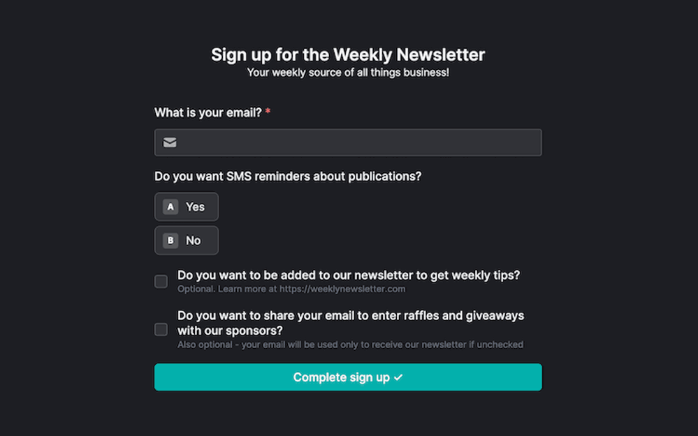 Newsletter signup template preview
