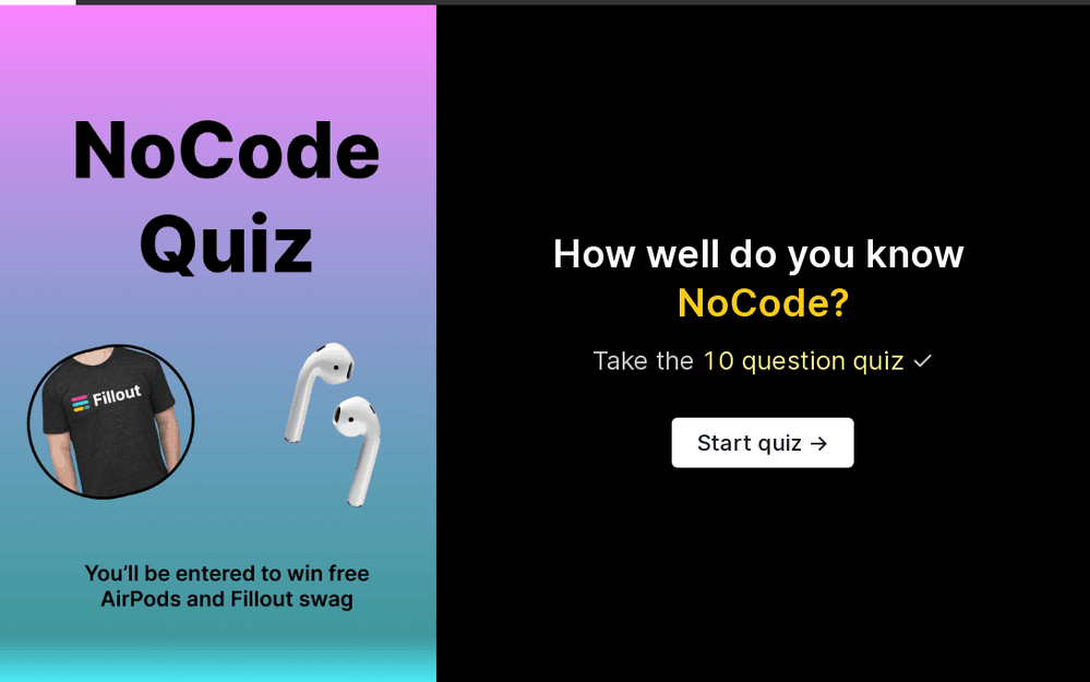 NoCode Quiz template preview