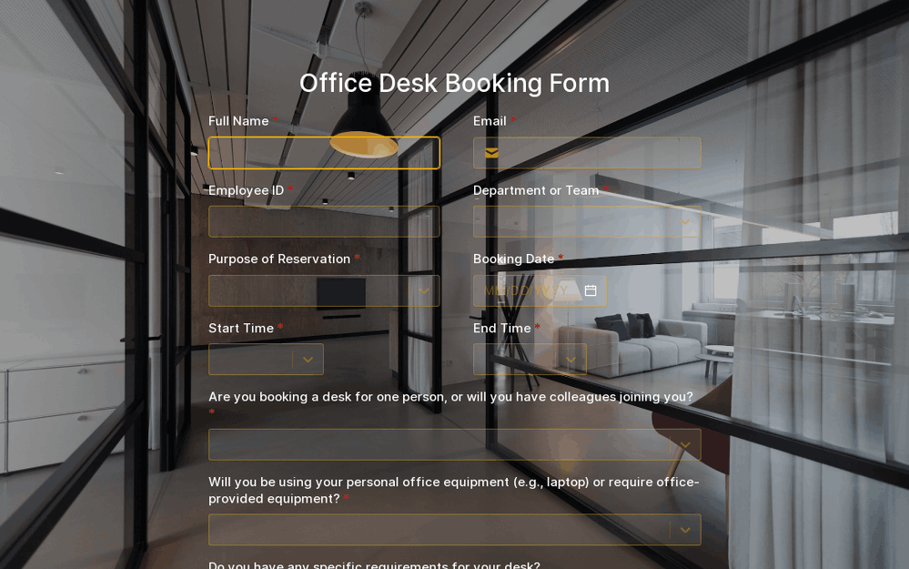 Office Desk Booking Form template preview