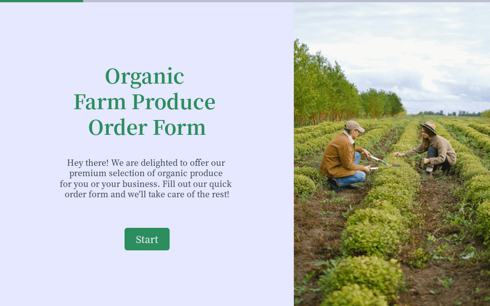 Formulario de pedido de productos agrícolas orgánicos template preview