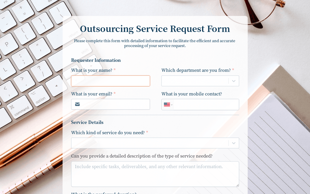 Outsourcing Service Request Form template preview