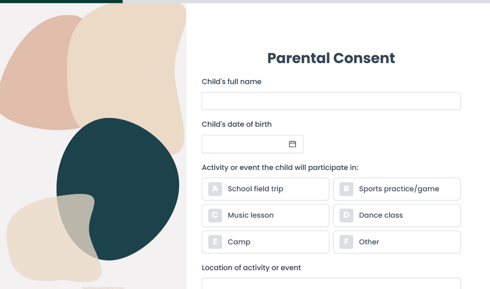 Formulaire de consentement parental template preview