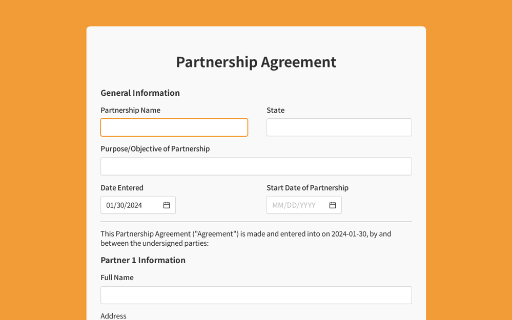Partnership Agreement Form template preview