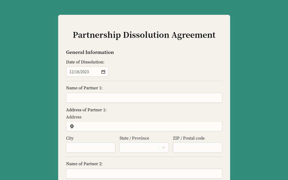 Partnership Dissolution Agreement Form template preview