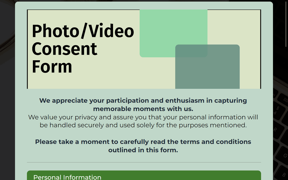 Photo/Video release consent form template preview