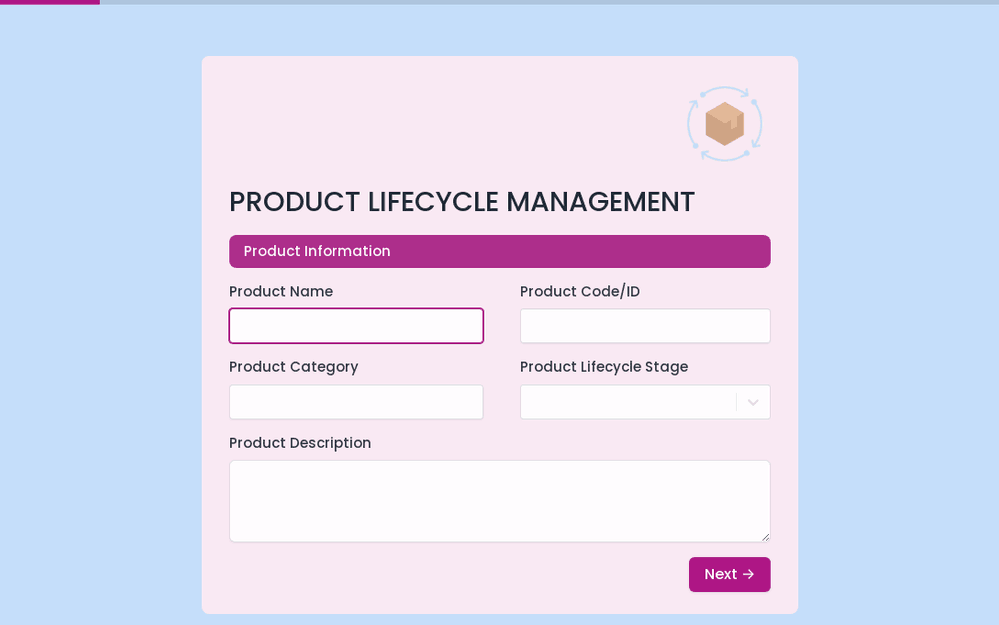 Product Lifecycle Management Form template preview