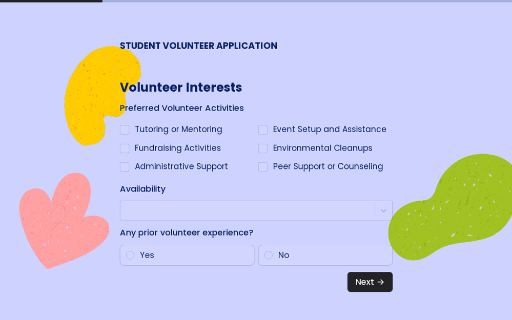 Student Volunteer Application Form Template template preview