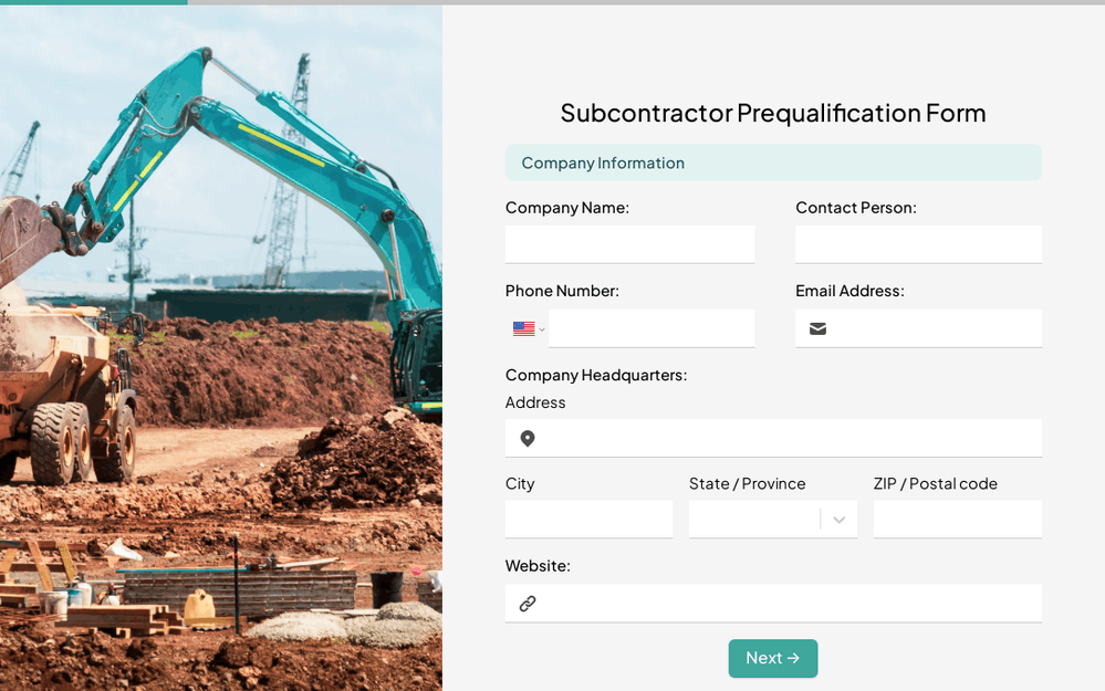 Subcontractor Prequalification Form template preview