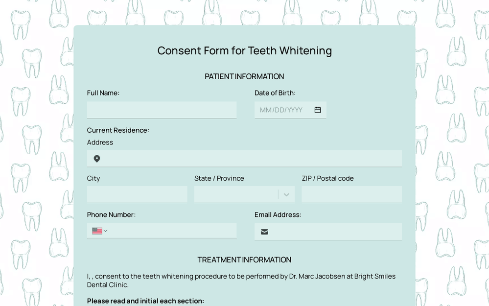 Teeth Whitening Consent Form Template template preview