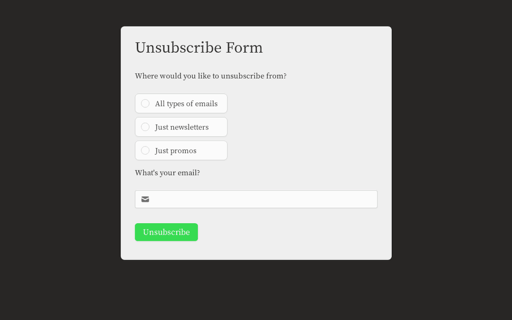 Unsubscribe Form template preview