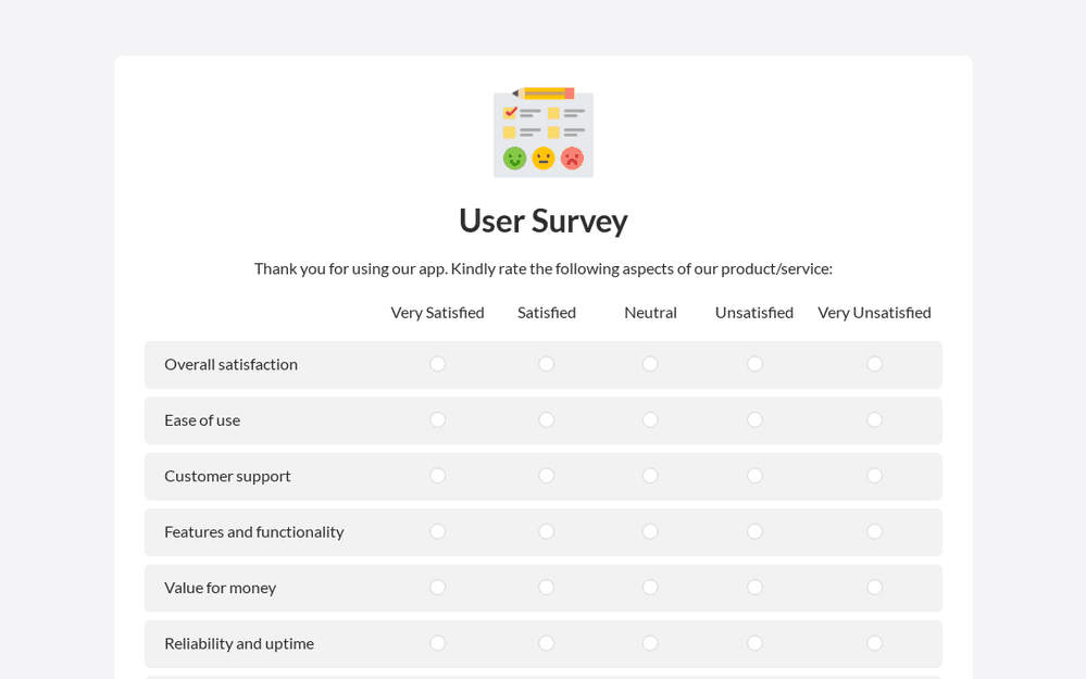 Modèle d'enquête auprès des utilisateurs template preview