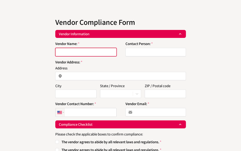 Vendor Compliance Form template preview