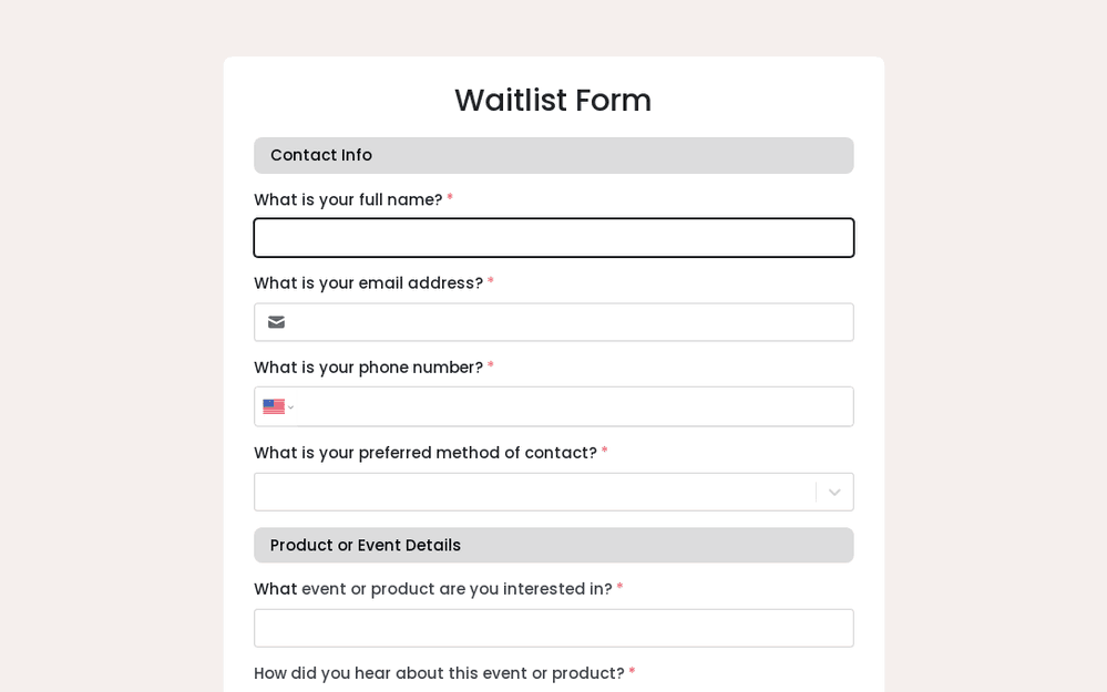 Waitlist Form template preview
