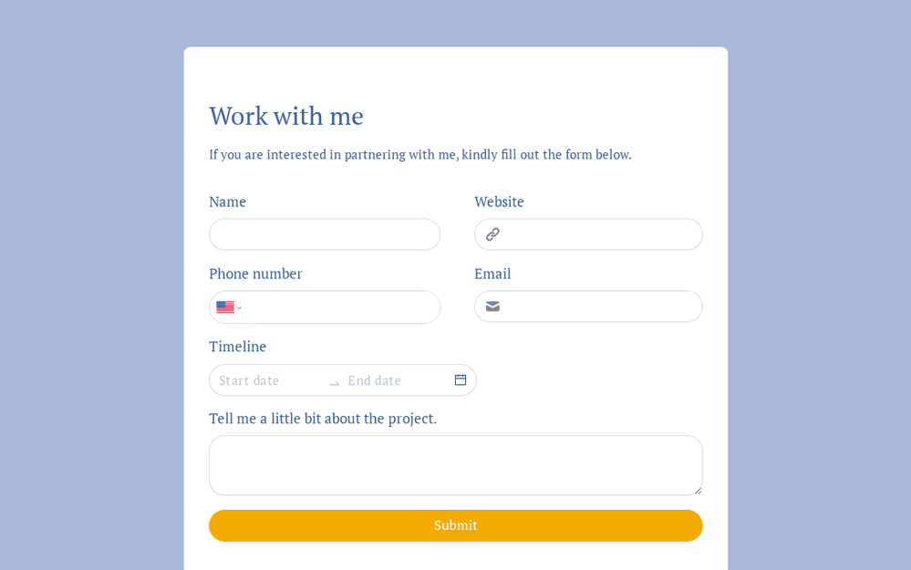 Work with Me Form template preview