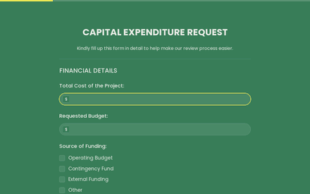 Finance form page preview