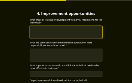 Improvement opportunities form page preview