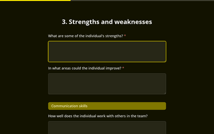 Strengths/weaknesses form page preview