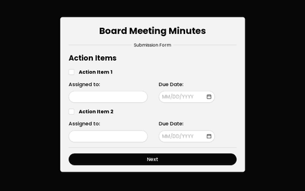 Action Items form page preview