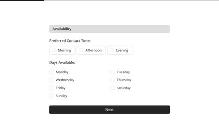 Availability form page preview