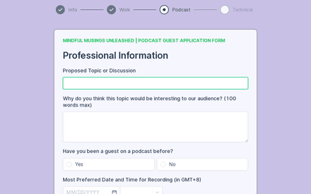 Podcast form page preview