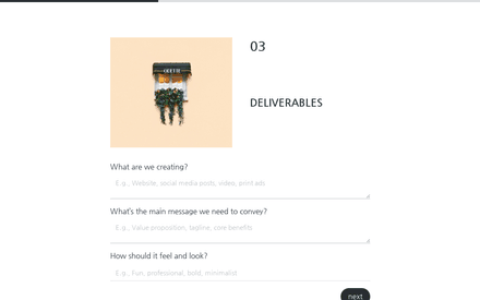 Deliverables form page preview