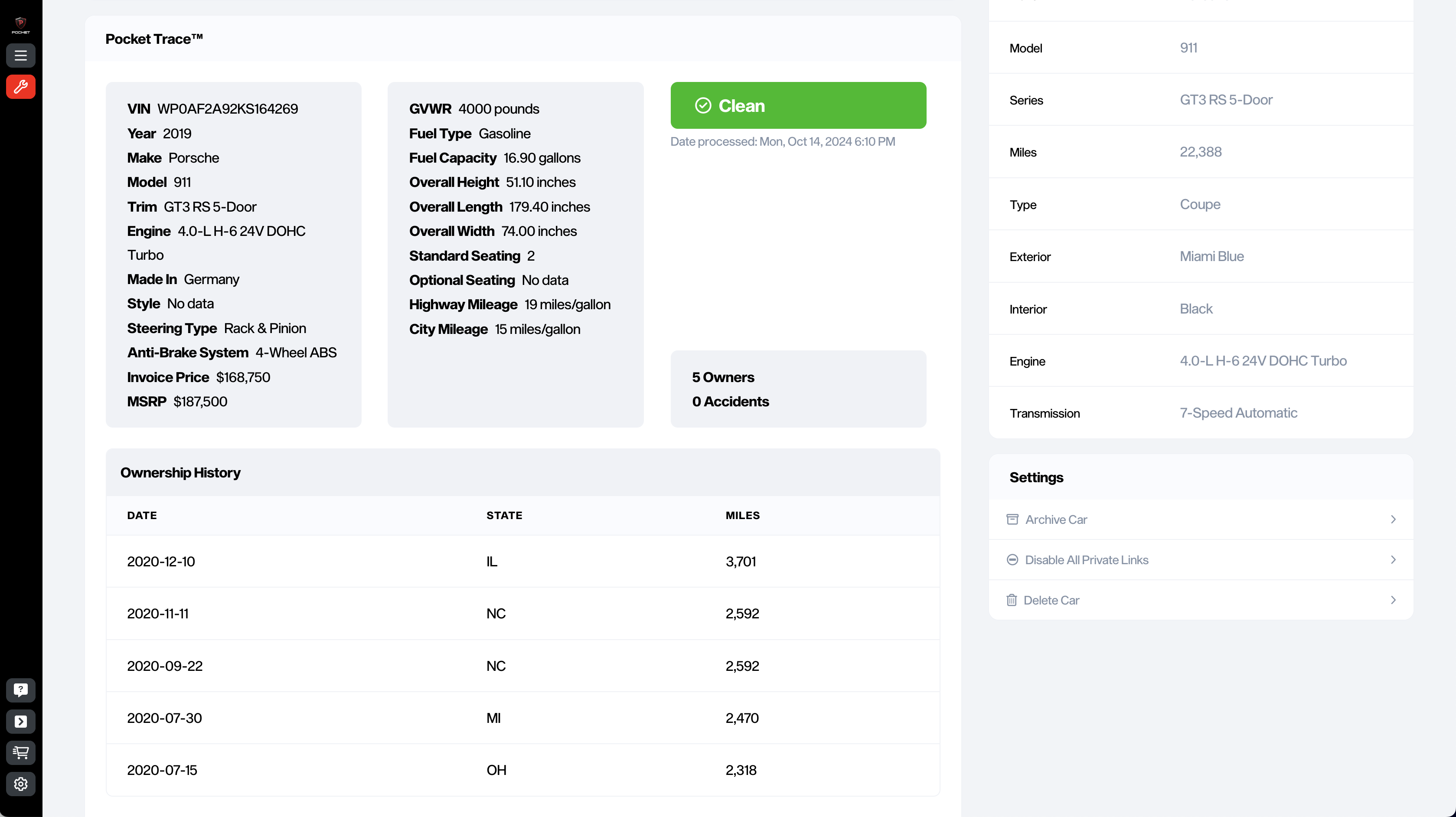 Pocket Launches Pocket Trace™ Vehicle History Reports and Data