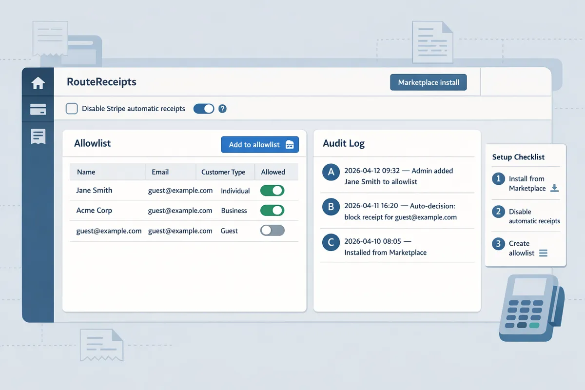 Screenshot of Route Receipts dashboard showing allowlist management and audit log entries