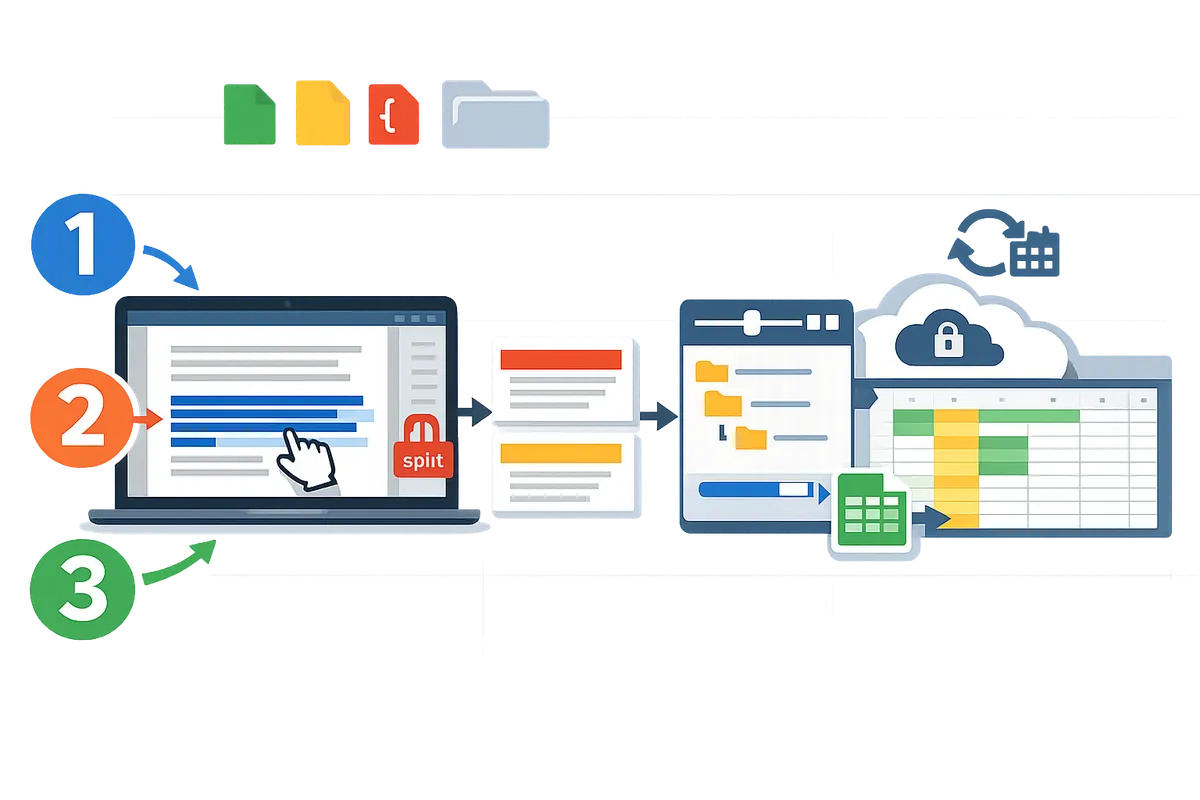 user testing text selection in a PDF, then splitting the file by page ranges before uploading to Google Drive
