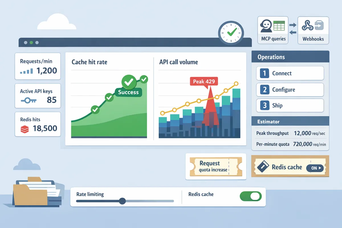 dashboard showing cache hit rate and API call volume over time
